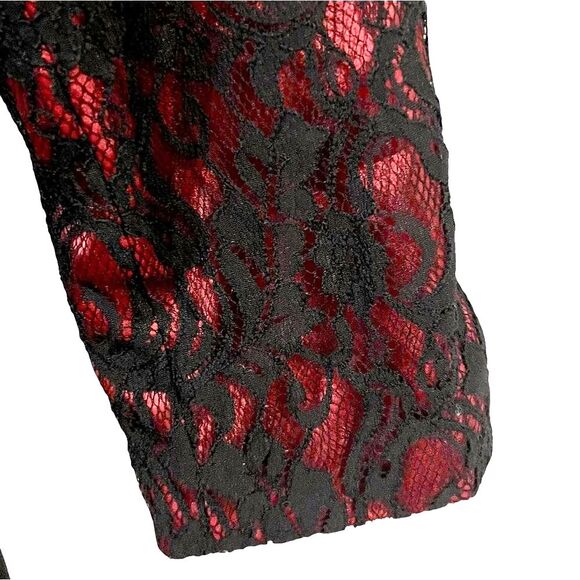 Victor Costa Black Lace Overlay Jacket Sz 10 Belted Waist Whimsigoth Cocktail - Picture 4 of 7